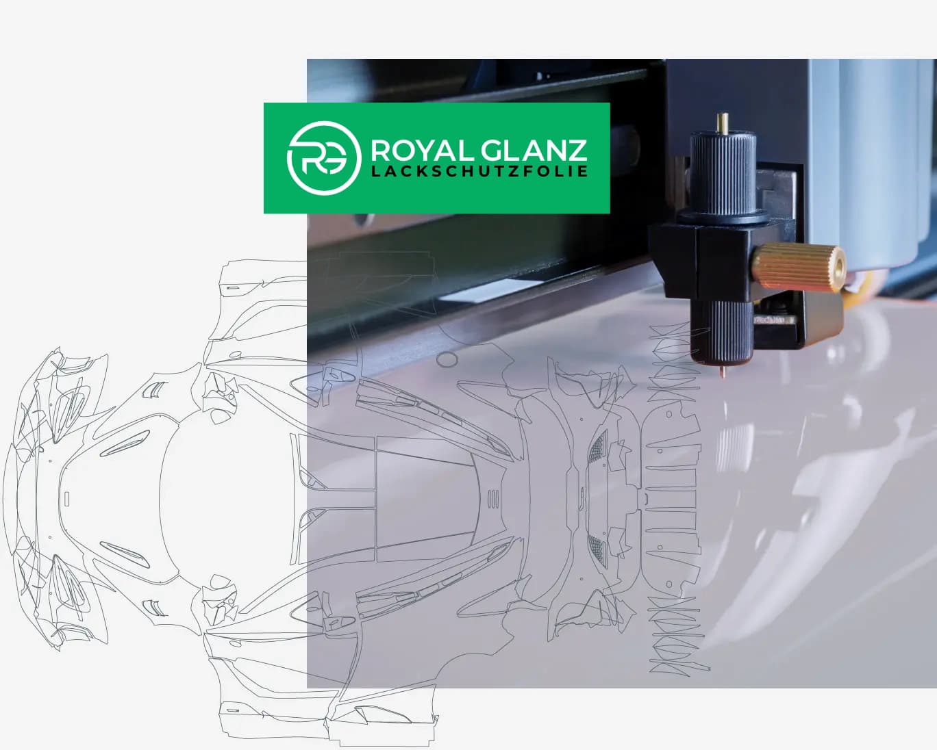 Digitaler Zuschnitt der Lackschutzfolie auf dem Schneideplotter bei Royal Glanz – mit modellgenauer Schablone